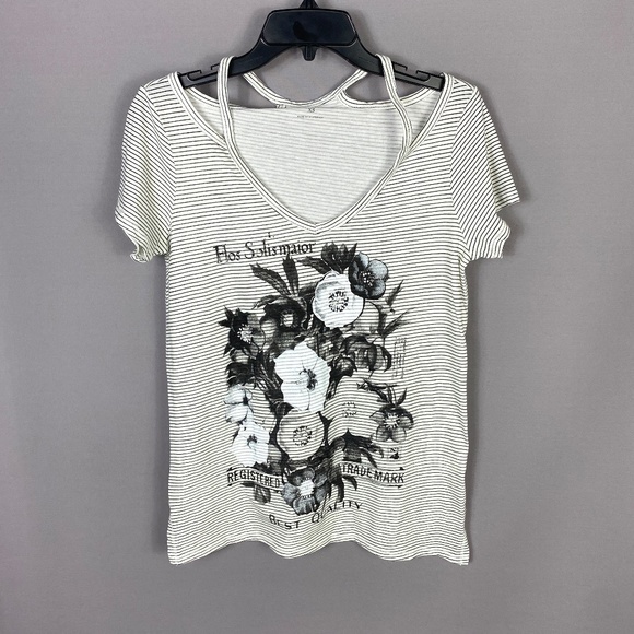 Lucky Brand Womens Flowers Printed Graphics V-Neck Cutout Tee Size Small - Picture 4 of 9